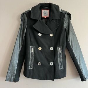 Circus By Sam Edelman Wool Blend Pea Coat Moto Zippers Black Size Small